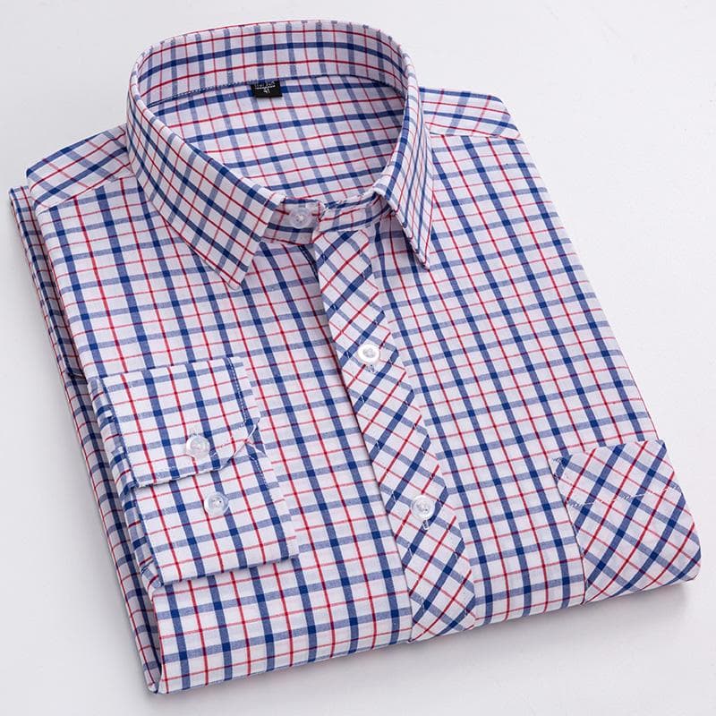 Pure Cotton Mens Plaid Shirts Long Sleeve Busienss Casual Classical Checked Design Fashion 43