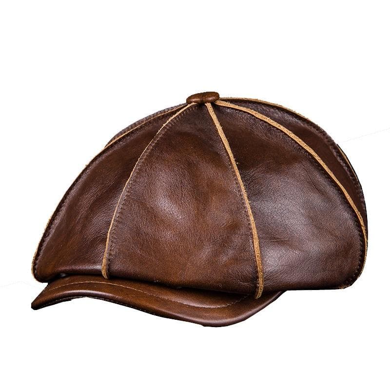 Men's 100%Genuine Cowhide Leather Warm Octagonal Cap Casual Vintage Newsboy Cap XXL light coffee