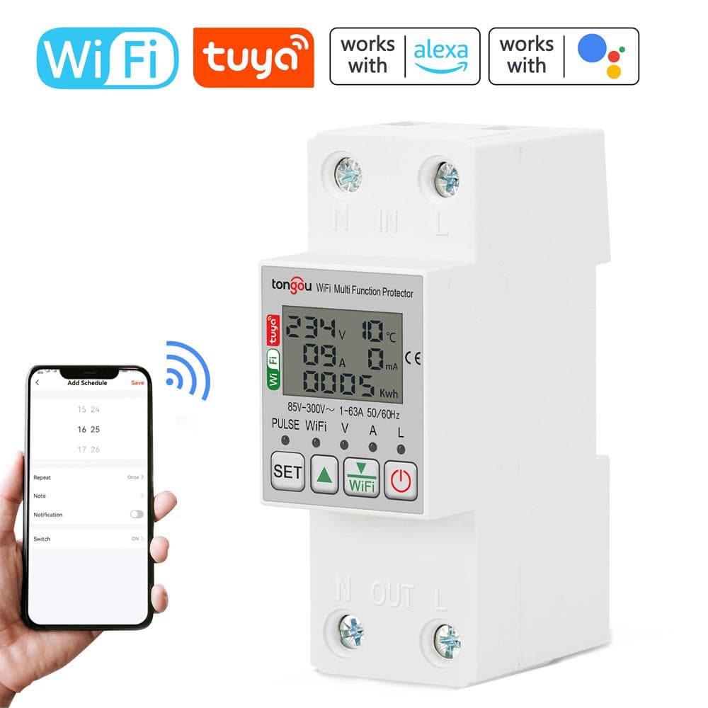 tongou Tuya WiFi Intelligent Energy Meter with Metering Voltage Power Electricity Monitoring white