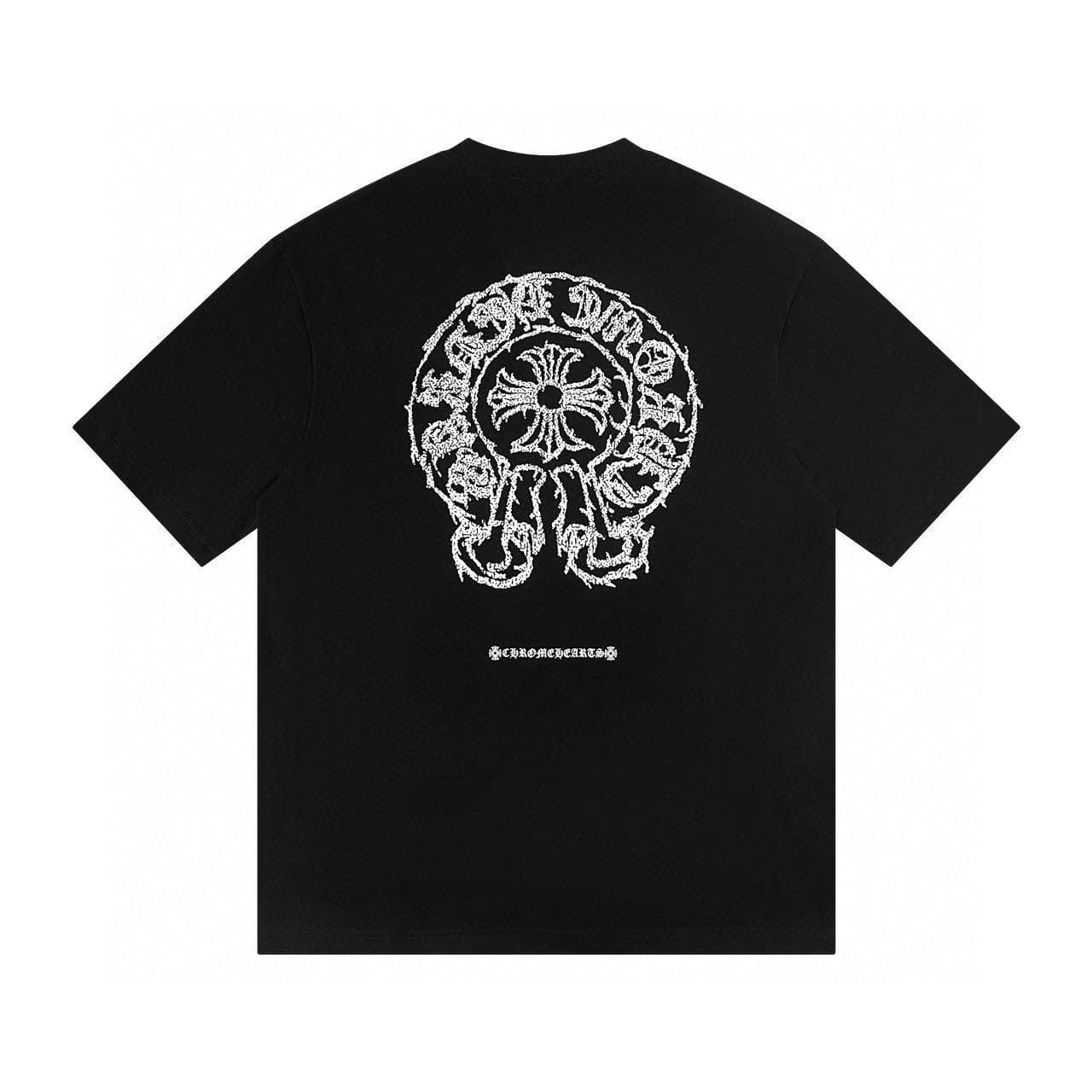 W344 CHROME HEARTS 2025 Summer New High Quality Cotton Round Neck Loose Large Size Men's and Women's T-shirt Couple T-shirt XL black