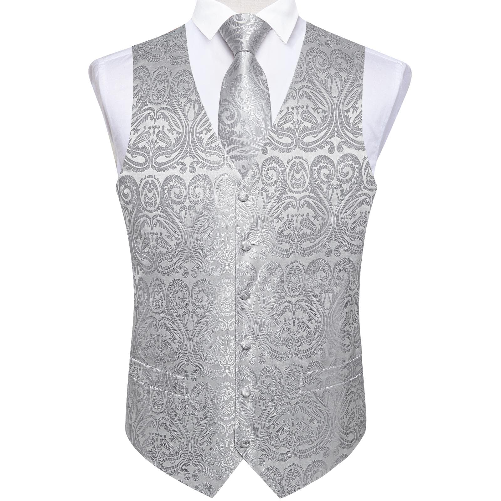 Dibangu Mens Yellow Paisley Vest Suit Waistcoat Hanky Cufflinks Tie Set Wedding 2XL