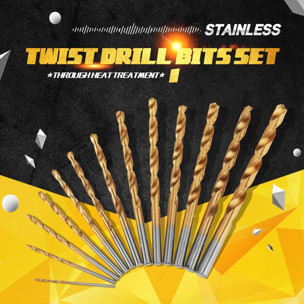 13Pcs 1.56.5mm High Speed Steel Titanium Coated Twist Drill Bits Set Tool with Round Handle