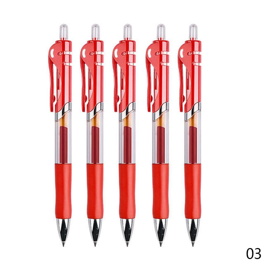 5pcs/set 0.5mm Retractable Gel Pen Black Blue Red Ball Point Pen School Office Supplies 5pcs red