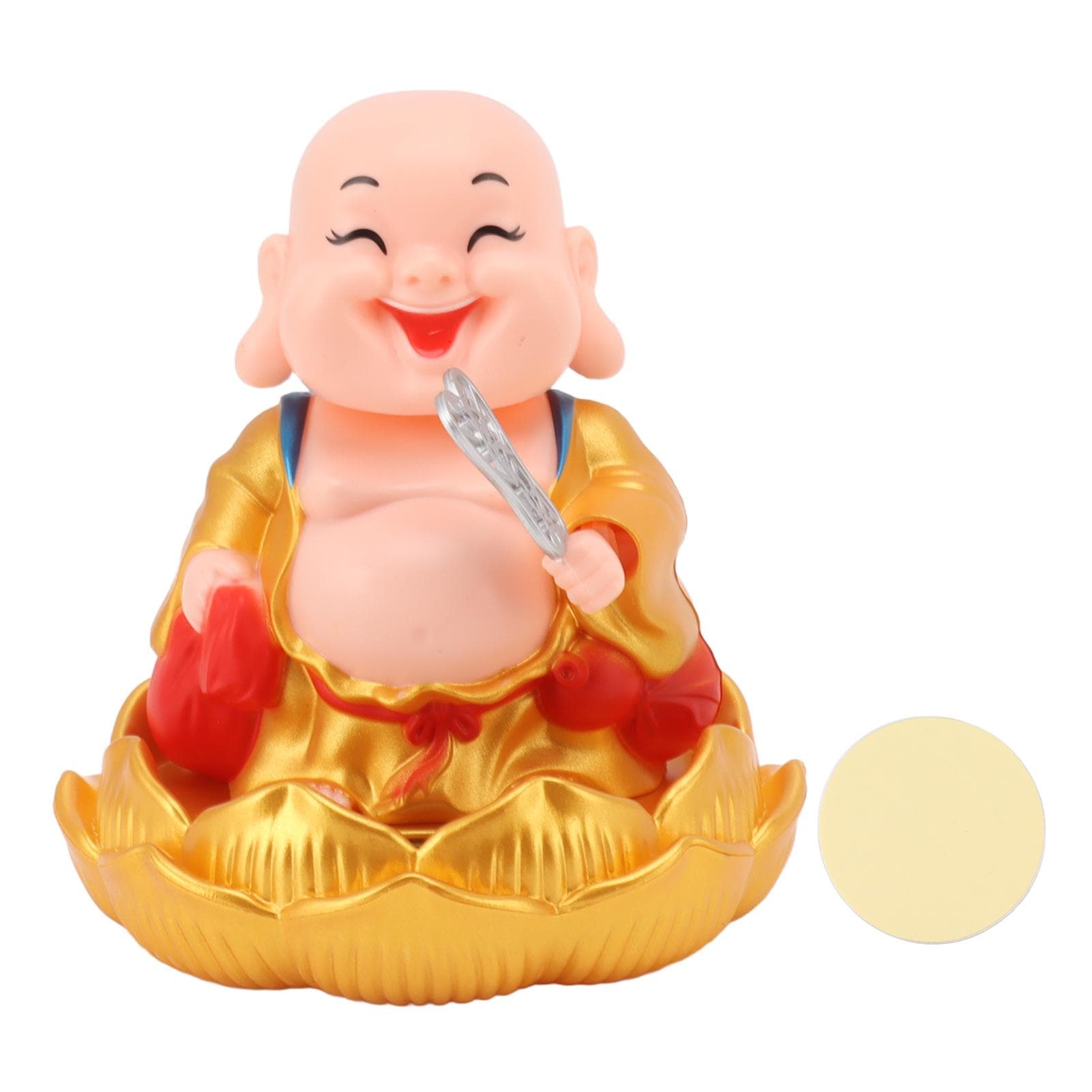 Solar Buddha Statue Solar Nodding Maitreya Car Ornament Decoration Shaking Head Toy for Wealth and golden