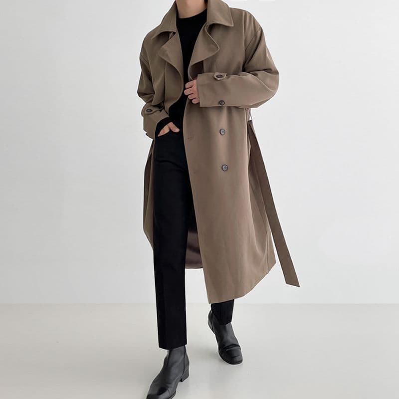 Windbreaker Men's Mid-Length Spring Korean Style Loose and Trendy British Double-breasted Over-the-Knee Jacket Casual Coat L