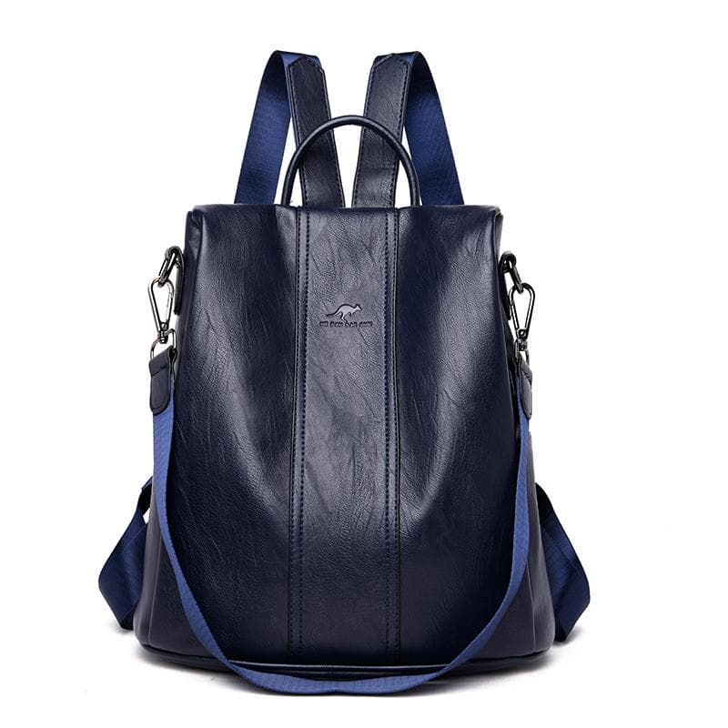 Anti-theft leather backpack women vintage shoulder bag ladies high capacity travel backpack school bags girls navy blue