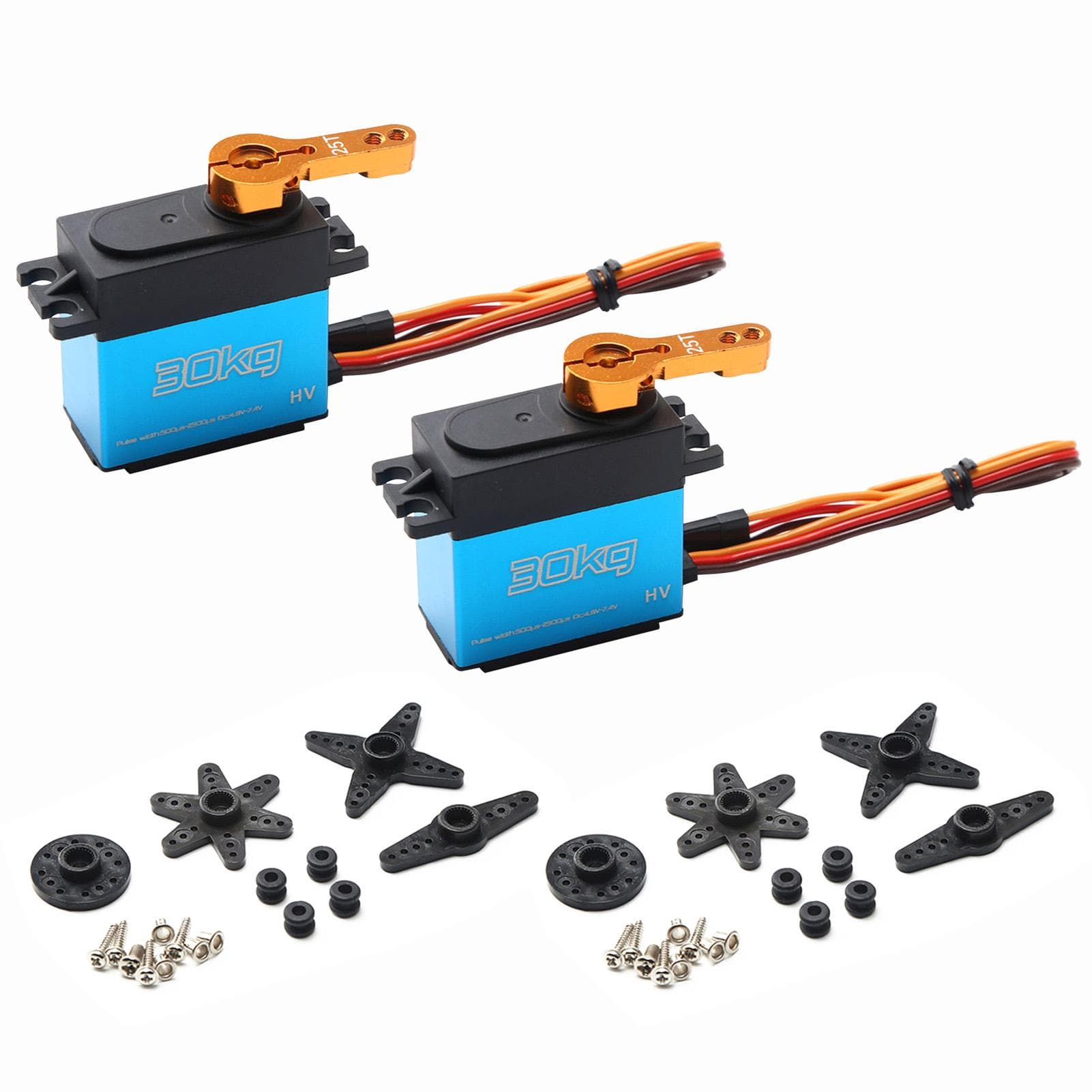 Digital Servo 30kg 4pcs High Torque 270 degrees  Stainless Steel Gear Servo for 1/8 1/10 1/12 Scale RC Cars 2pcs blue