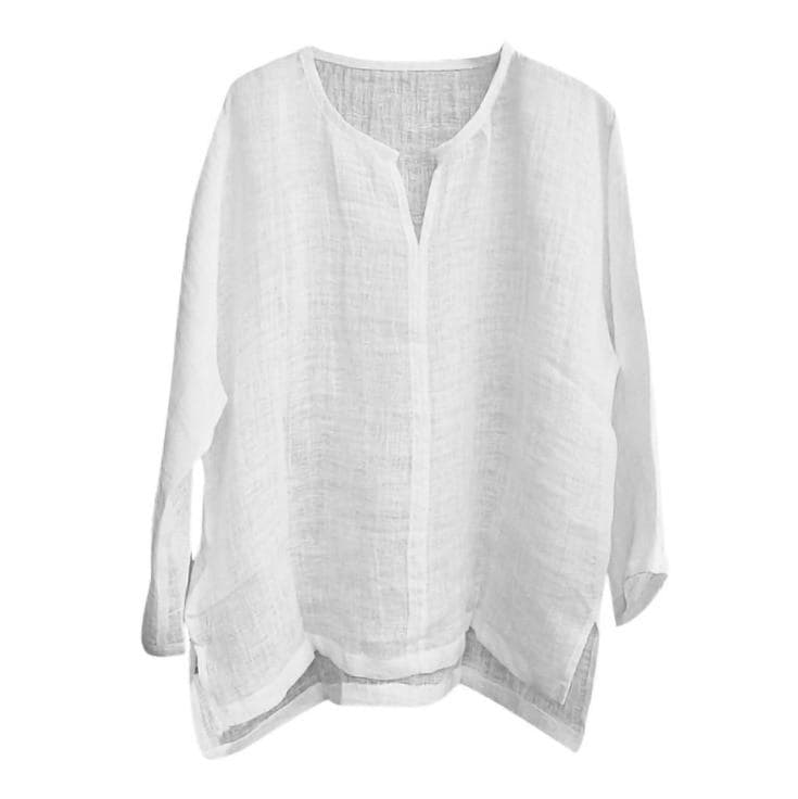 New Men's Summer Spring Long Sleeve Loose Shirt Solid Color Casual Long Sleeve Cool Shirt Vn-eck Tops Size S-5XL EU XXL white