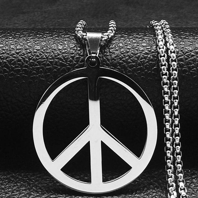 Vibrant Peace Sign Necklace - Stainless Steel Chain Jewelry for Men with Hippie Vibes - Unique Gift Idea for Friends and Family 60cm/24in silver