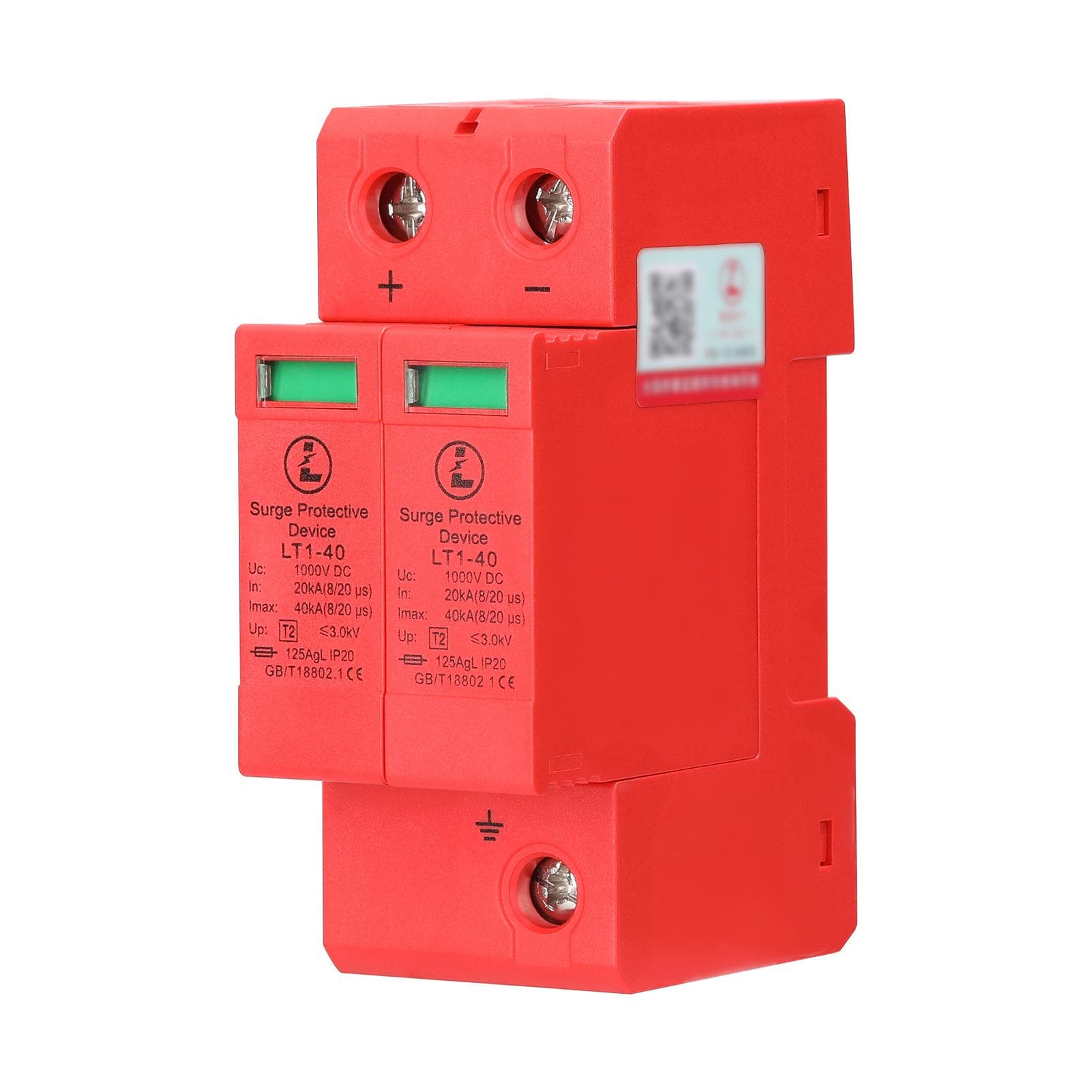 Plug-in Type Solar Photovoltaic Power Surge Protector Surge Protectives Device 2P-40KA-DC1000V red