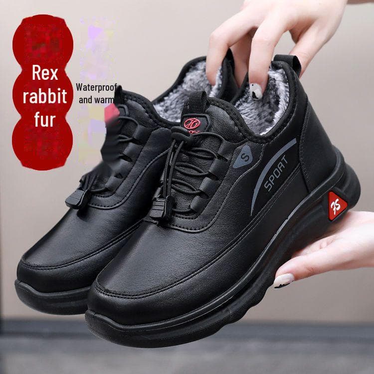 Women's Winter Waterproof Velvet-Lined Cotton Boots for Middle-Aged & Elderly - Lightweight, Soft Sole. 41 black
