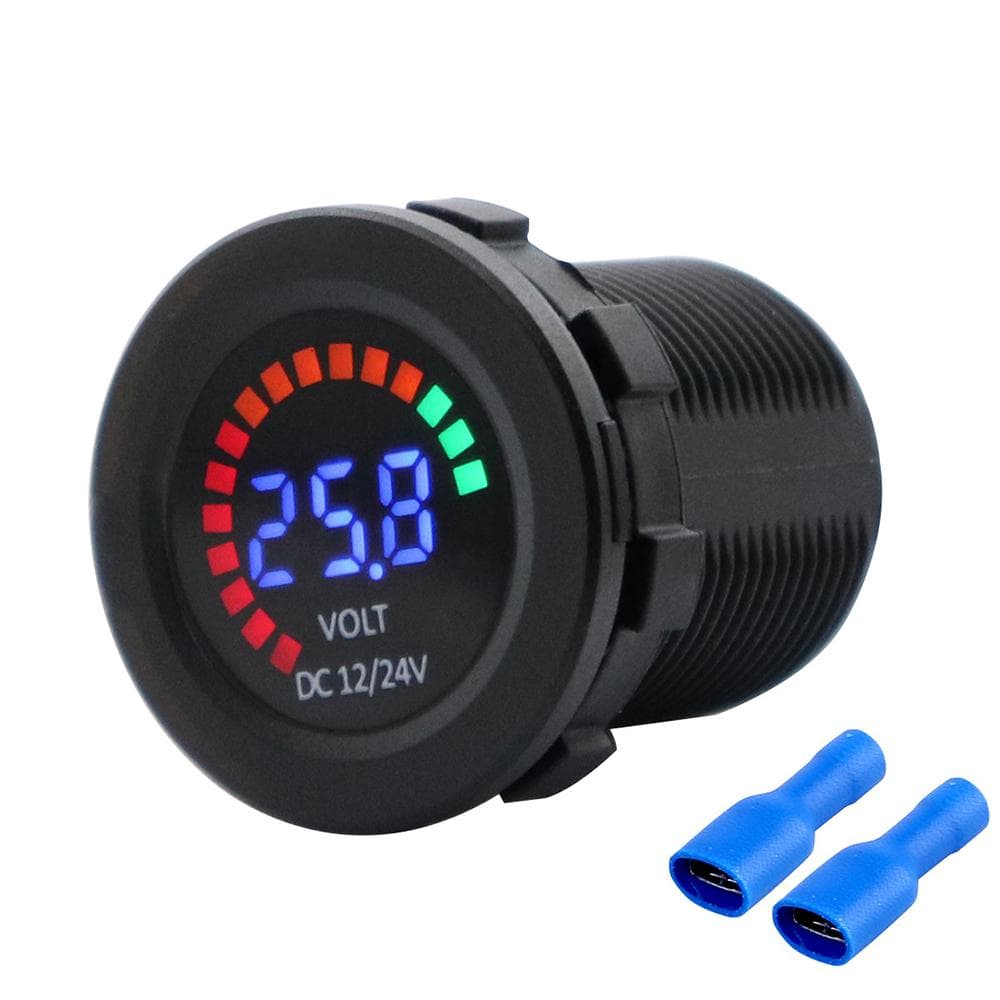 New 12/24V Color LED DC Digital Display Voltmeter with Low Pressure Buzzer Alarm Waterproof Tester black