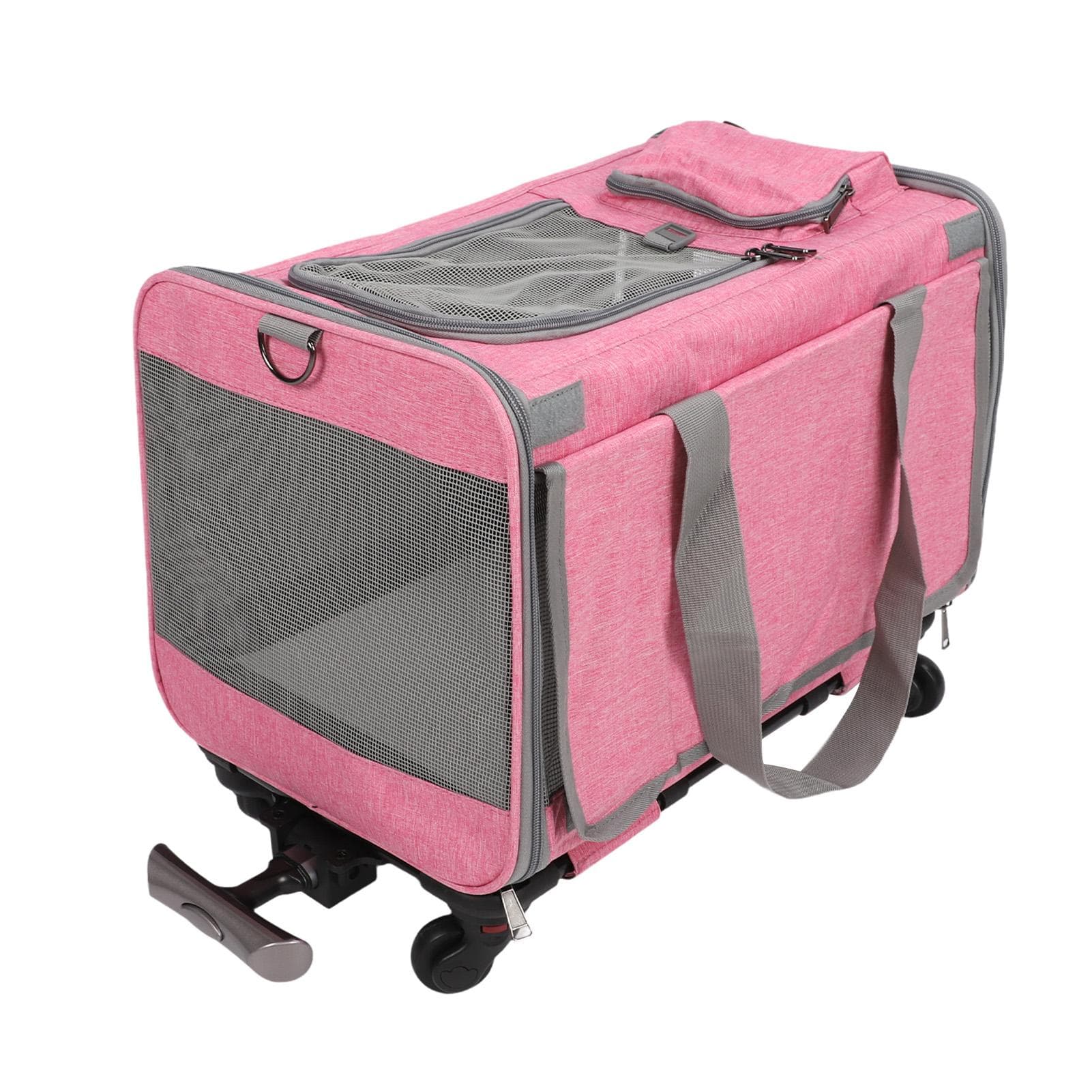 Cat Carrier Dog Carrier with Wheels Telescopic Walking Handle Adjustable Shoulder Straps Rolling pink