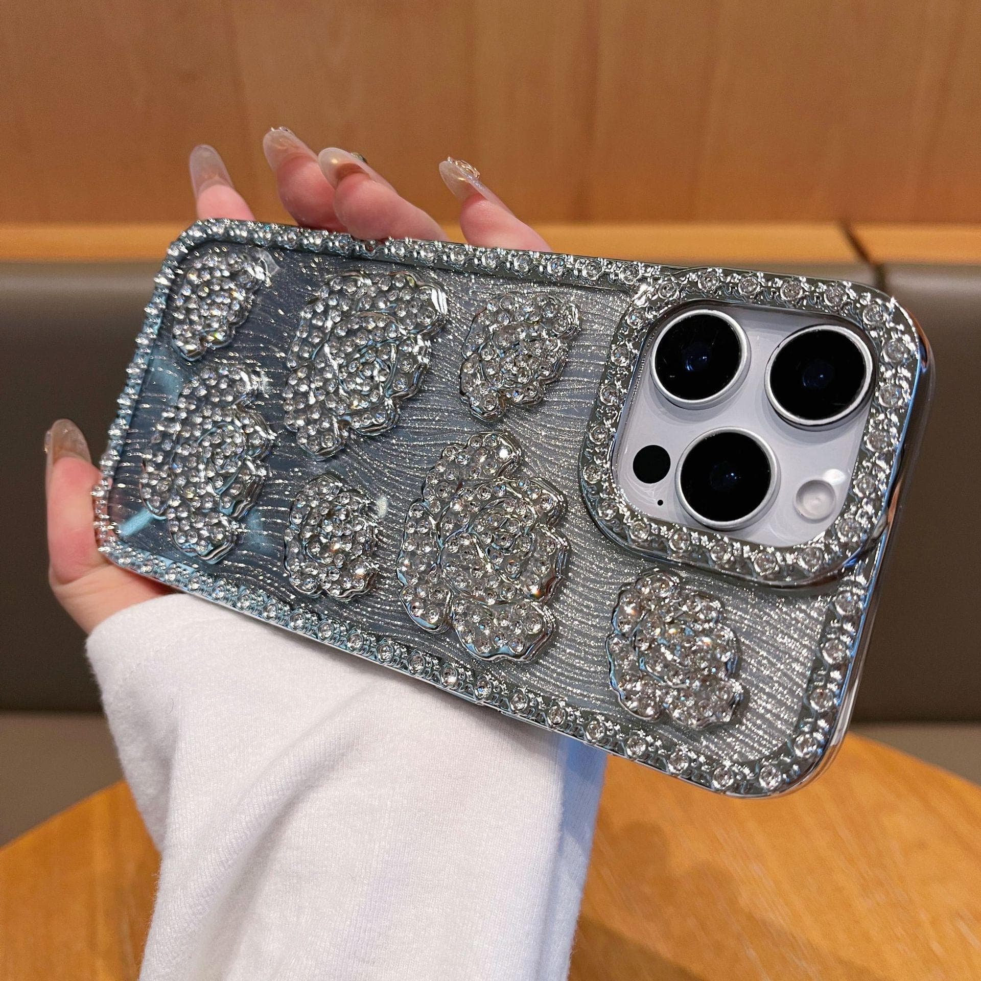 Diamond-inlaid Rose High-end Women's Mobile Phone Case Apple 16 Anti-fall Electroplating Soft Shell IPhone 15/14 Water Ripples iPhone 11