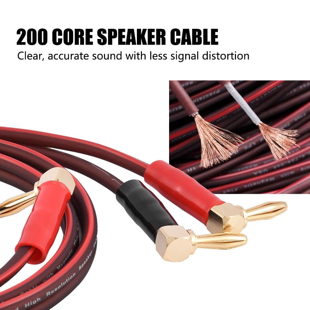 HI-FI Pure Copper Speaker Cable Right Angle L Type Banana Plugs Line Wire Red & Black 1.8 Meter