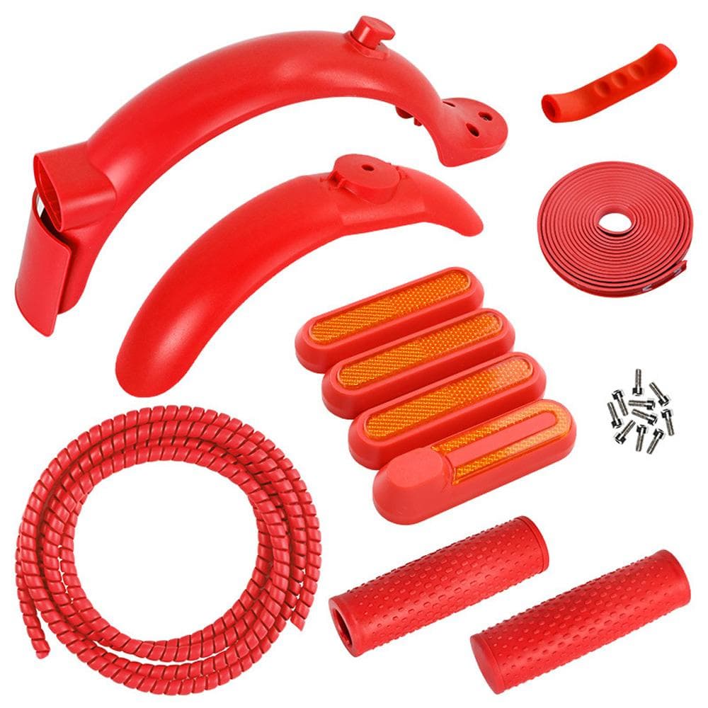 Electric Scooter Front Rear Mudguard Kit with Side Covers Handbrake Cover Anti-collision Strip for red