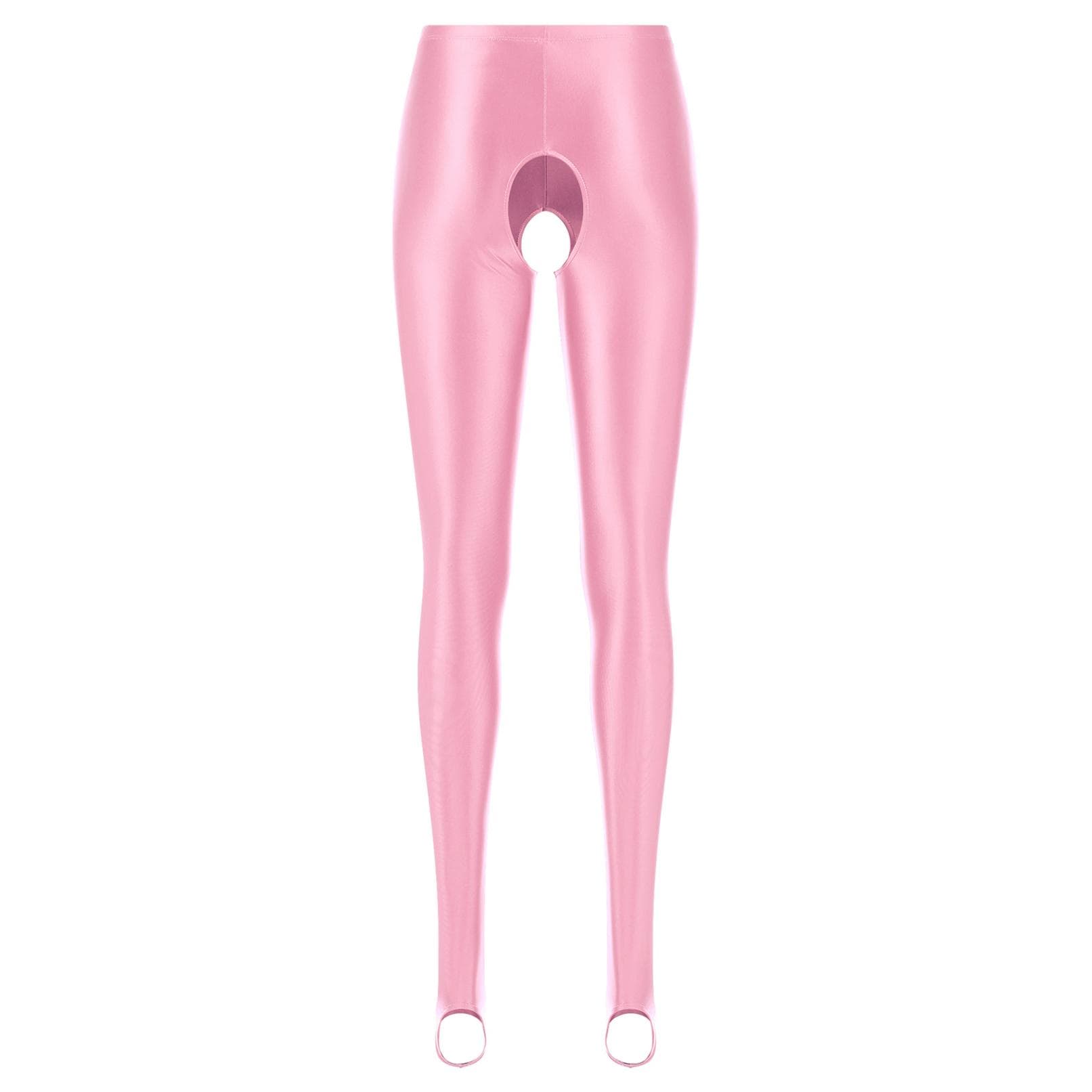 New High Waist Shiny Stirrup Leggings Stretchy Smooth Pantyhose Women Fitness Anniversary Skinny Pants M pink