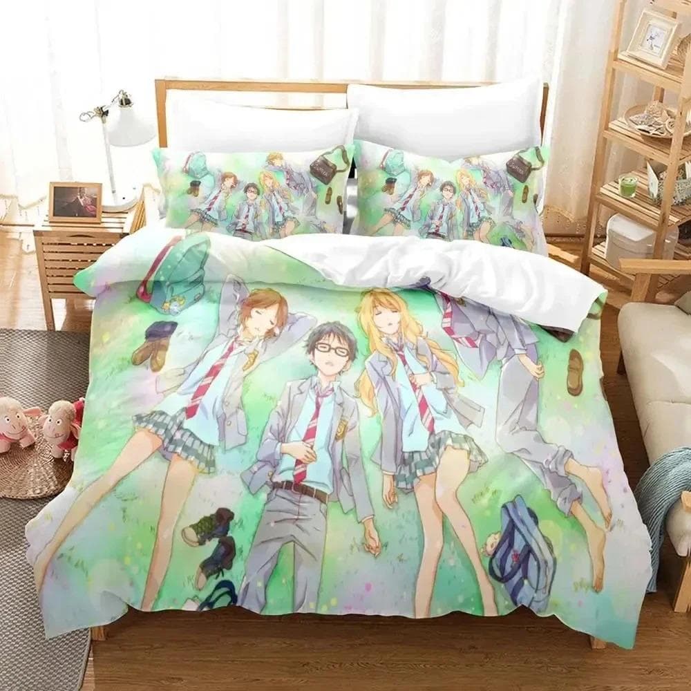 Anime Your Lie in April Bedding Set Boys Girls Twin Queen Size Duvet Cover Pillowcase Bed Kids Adult Fashion Home Textileextile 70x133cm 2pcs