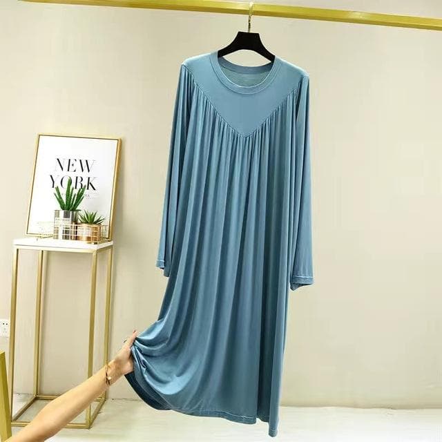 Fdfklak Casual Large Size Modal Cotton Nightgowns For Women Loose Long Sleeve Nightshirt Female Spring Autumn Home Dresses L blue