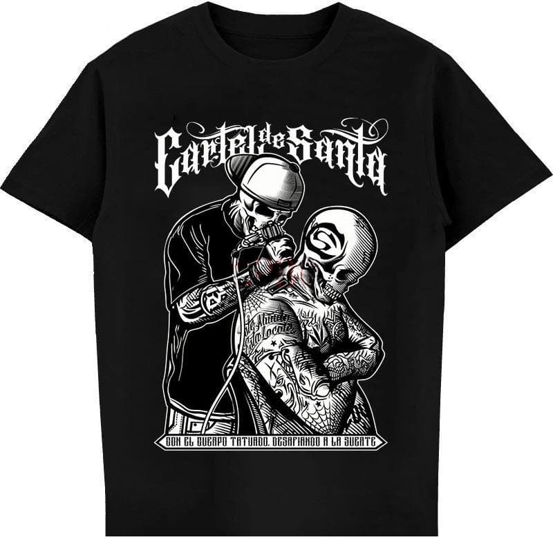 summer tops men clothing Cartel De Santa Tattoo T Shirt Rap Hip Hop L beige