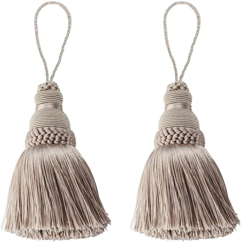 2Pc Home Decor Hanging Rope Silk Tassel Fringe Tassel Trim Garment Decoration Key Tassels for DIY Embellishments Curtain Accessories Khaki