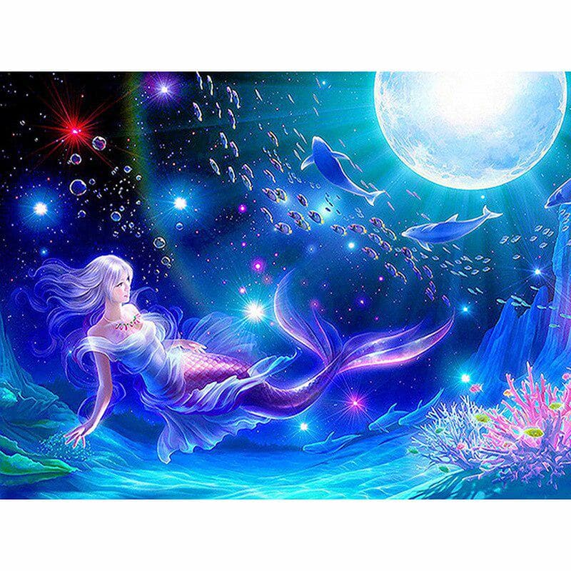 Diy Diamond Painting Dream Mirror Moon The Little Mermaid Diamond Embroidery Cross Stitch Rhinestone 20X30CM