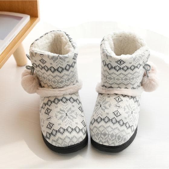 Winter Fur Home Slippers Women Warm Boots Cotton Flat Platform Indoor Floor Shoes For Female Womens Girls Weave Plush Cozy Boots 39-40 grey