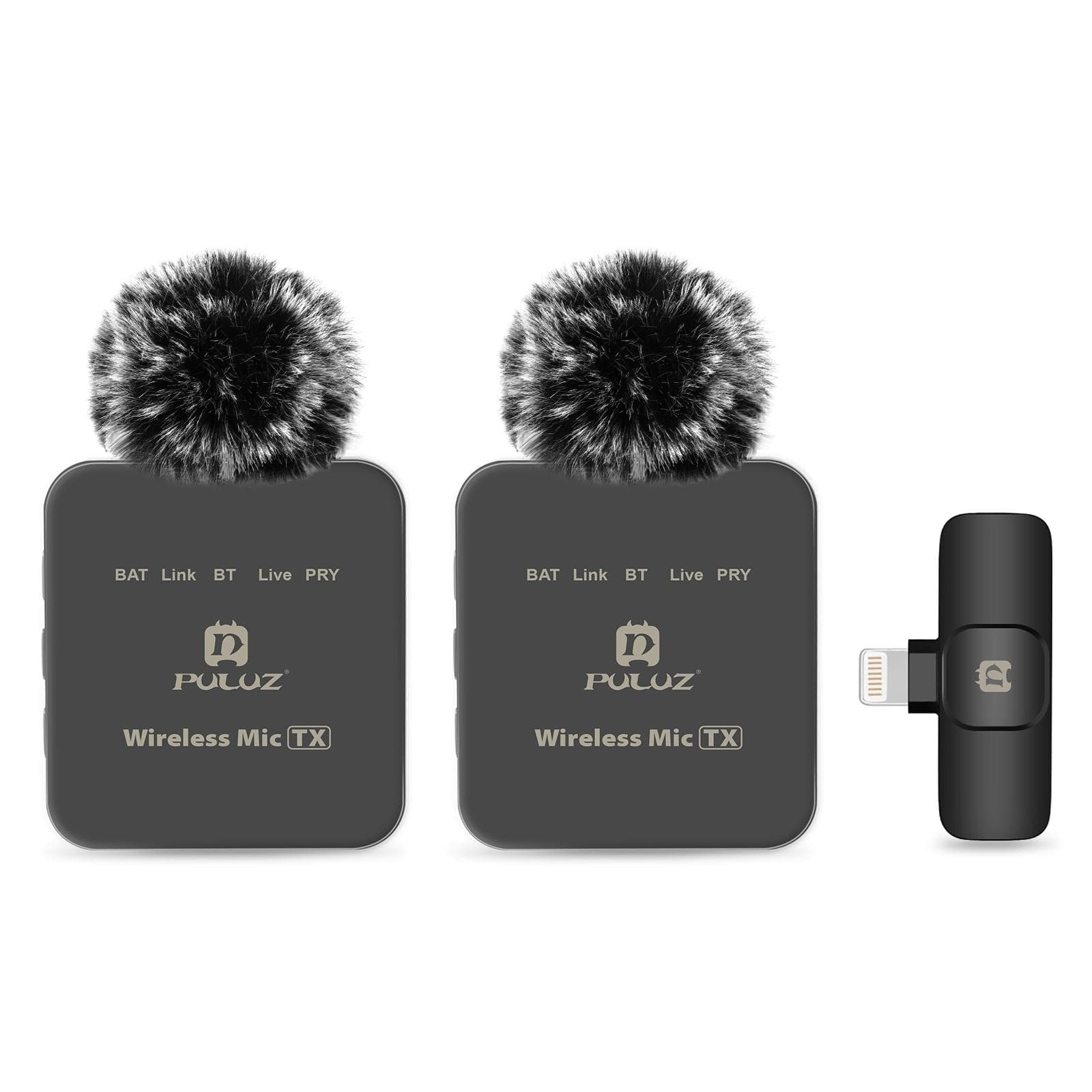 PULUZ PU648B Wireless Microphone System with 1 Receiver & 2 Transmitters 10M Transmission Range Lightning digital output black