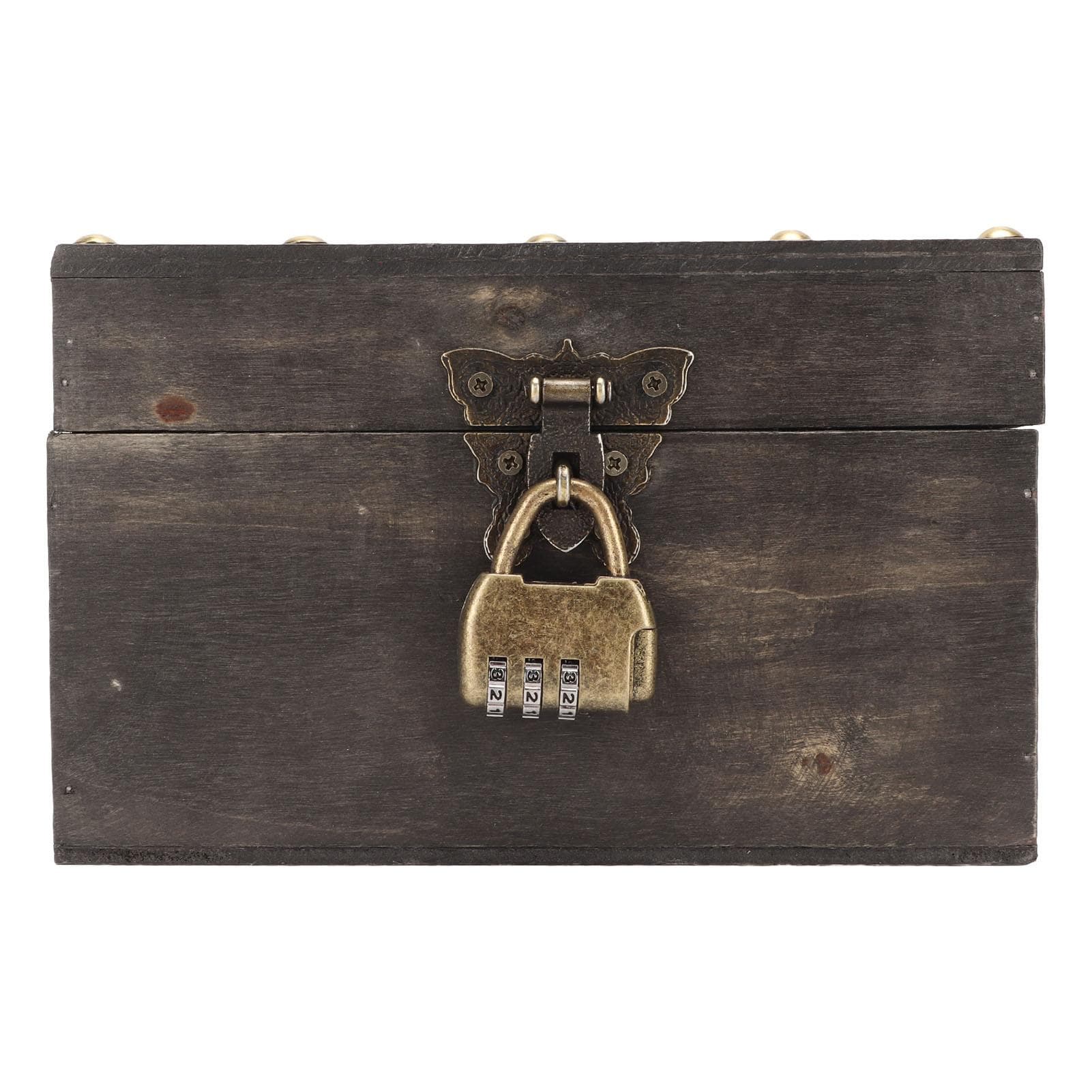 Vintage Treasure Box with Combination Lock Handcraft Exquisite Reinforced Corners Wood Storage Box