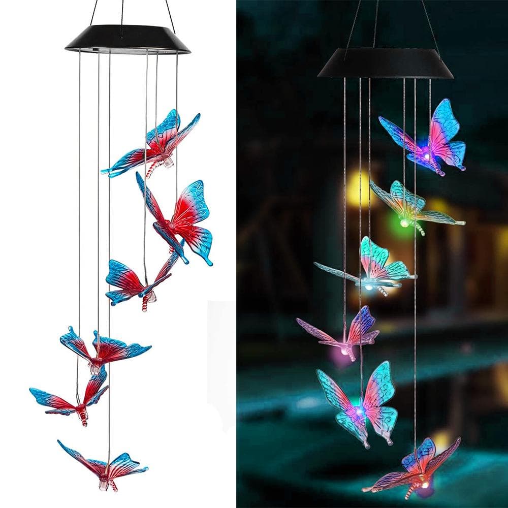 Sun Power Energy Powered Wind Chime Lamp Colorchanging Butterfly Outdoor Garden Street Sun Power