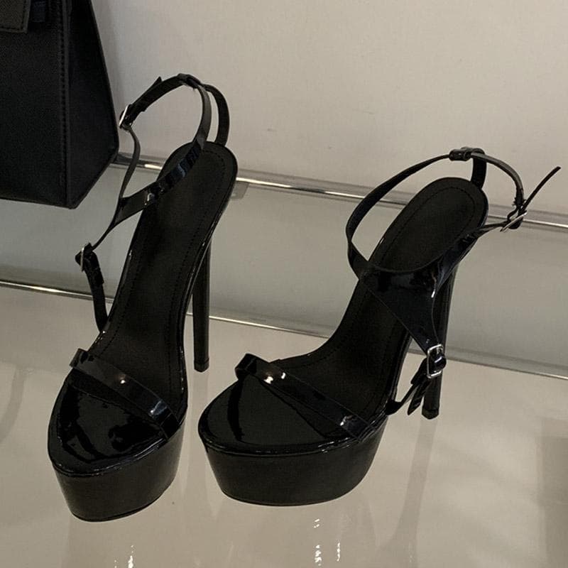 Liyke Summer Party Banquet 16CM Super High Heels Stripper Pole Dance Shoes Sexy Buckle Strap Platform Sandals Women Size 35-46 45 black