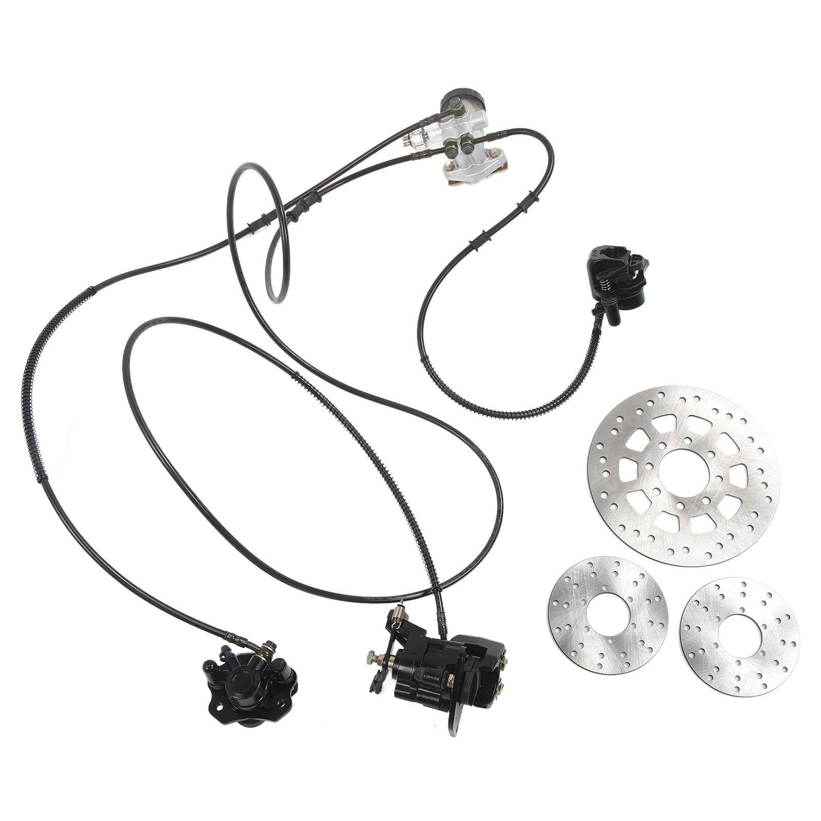Brake Master Cylinder Kit Hydraulic Disc Brake Set with 3 Brake Discs for 150CC Go Kart ATV