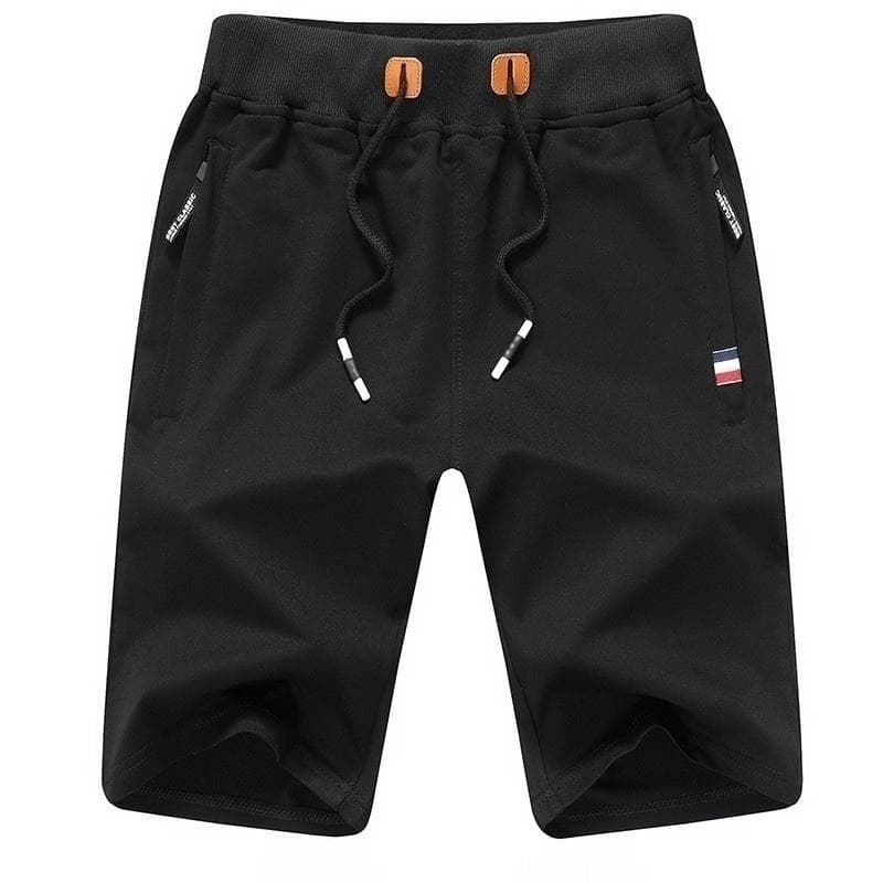 Mens Casual Summer Sports Jogger Drawstring Shorts Plus Size Solid Color Zipper Pocket Pants Cotton Beach Short Pants 2XL black