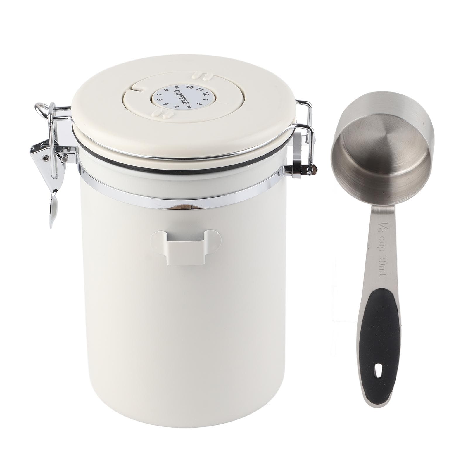 Coffee Canister 304 Stainless Steel Airtight Coffee Bean Storage Container with Spoon Creamy White 1.8L