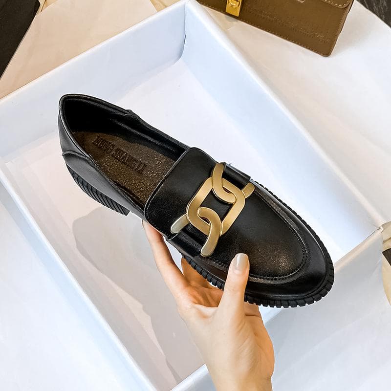 Small Leather Shoes Women's New Daily Soft Bottom Retro Thick Bottom Soft Leather Spring Ball Slip-on Small Leather Shoes Women 39 black