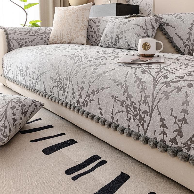 Jacquard Chenille Sofa Cover for Living Room With Fur Ball Edge Non-Slip Sofa Cushion Mat Towel Sectional Couch Cover Home Decor 70x70cm 1pcs