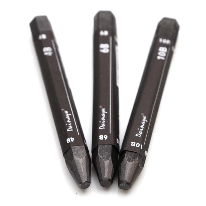 Graphite Stick 3 Pcs Set Water Soluble 4B 6B 10B Sketch & Shading Pencils Artist Sketching Art Drawing Supplies