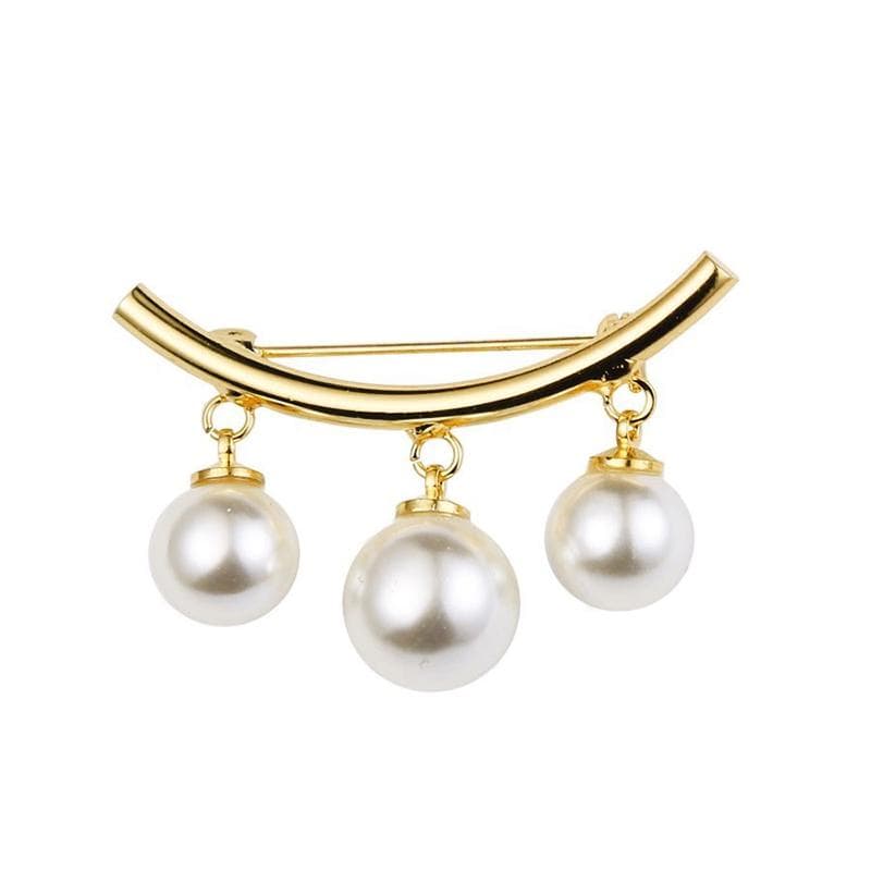 Imitation Pearl Fixed Strap Charm Safety Pin Brooch Sweater Cardigan Clip Chain gold