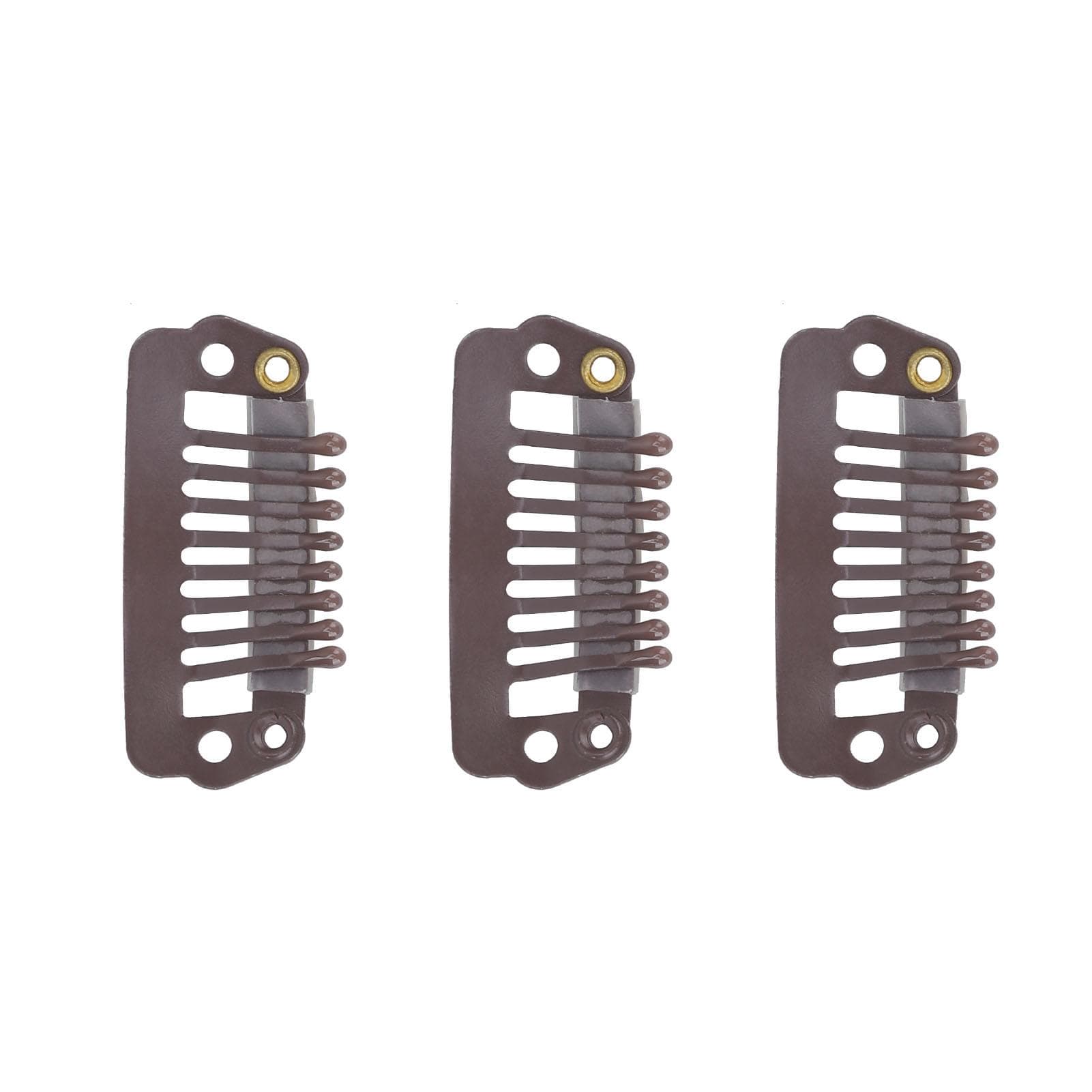 50pcs 8 Tips 8 Teeth Snap Comb Wig Clips Stainless Steel Snap Clips with Rubber Hair Grips for Hair dark brown