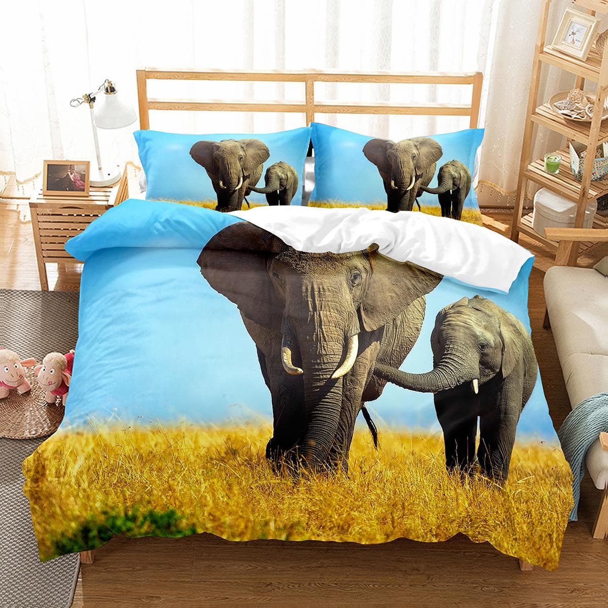 Colourful Cartoon Elephant Duvet Cover Set King Queen Size For Kids Boys Girls Bedding Set Cute Wild Animals Comforter Cover EU single(135x200cm)