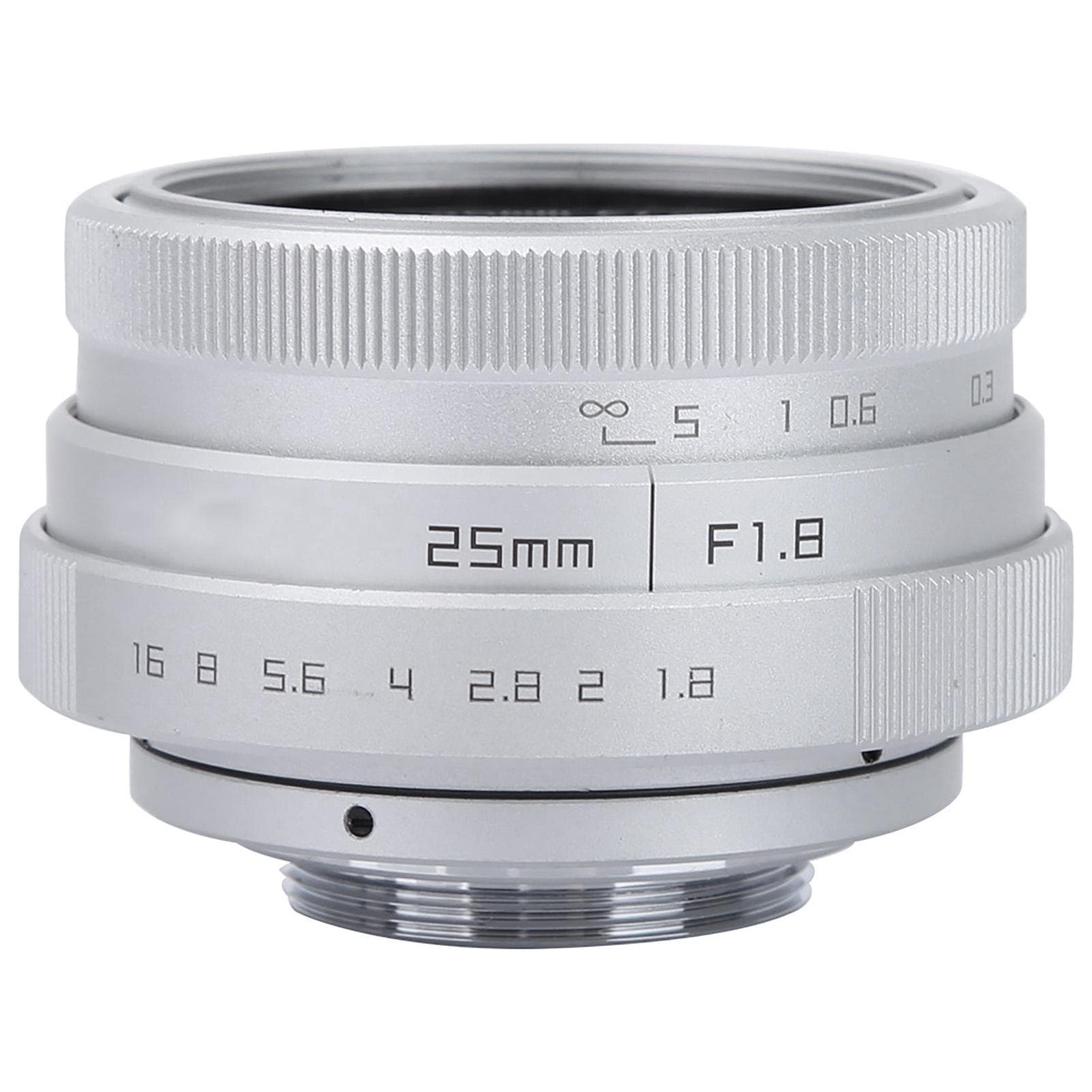25mm F1.8 Mini CCTV C Mount Wide Angle Lens for Nikon Mirrorless Camera (silver) silver