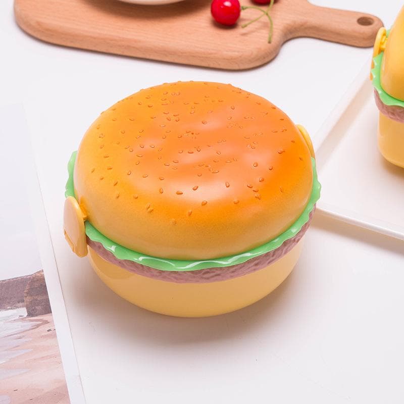 Round cute Double hamburger insulated lunch box 304 food grade student children's lunch box Microwave bento box orange