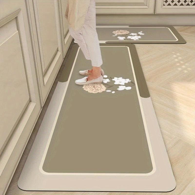 Kitchen Floor Mat: Water-Absorbing, Quick-Drying, Anti-Skid, Dirt-Resistant, Easy-Care, Soft Diatom Mud Mat 50x80+50x150cm green