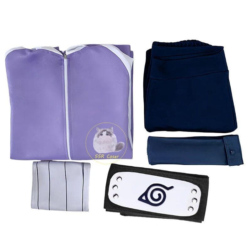 Anime Hyuga Hinata Cosplay Costume Wig Sweatshirt Pants Fishnet High Leg Pouch Cos Convention Daily Use Gift S as shown
