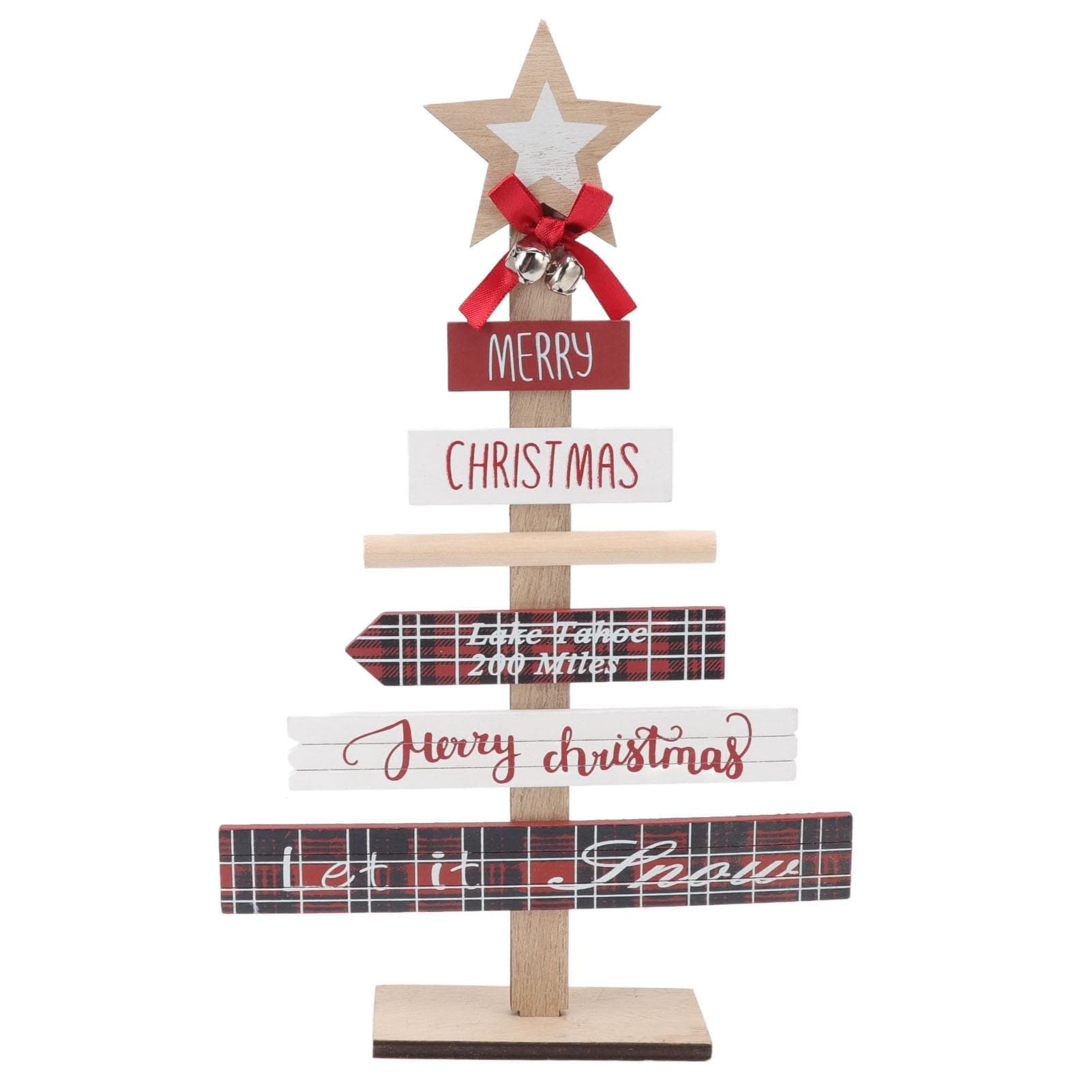 Christmas Tabletop Ornaments Wooden Sign Decoration with Base for Gifts Home Decor Layout Prop Red red