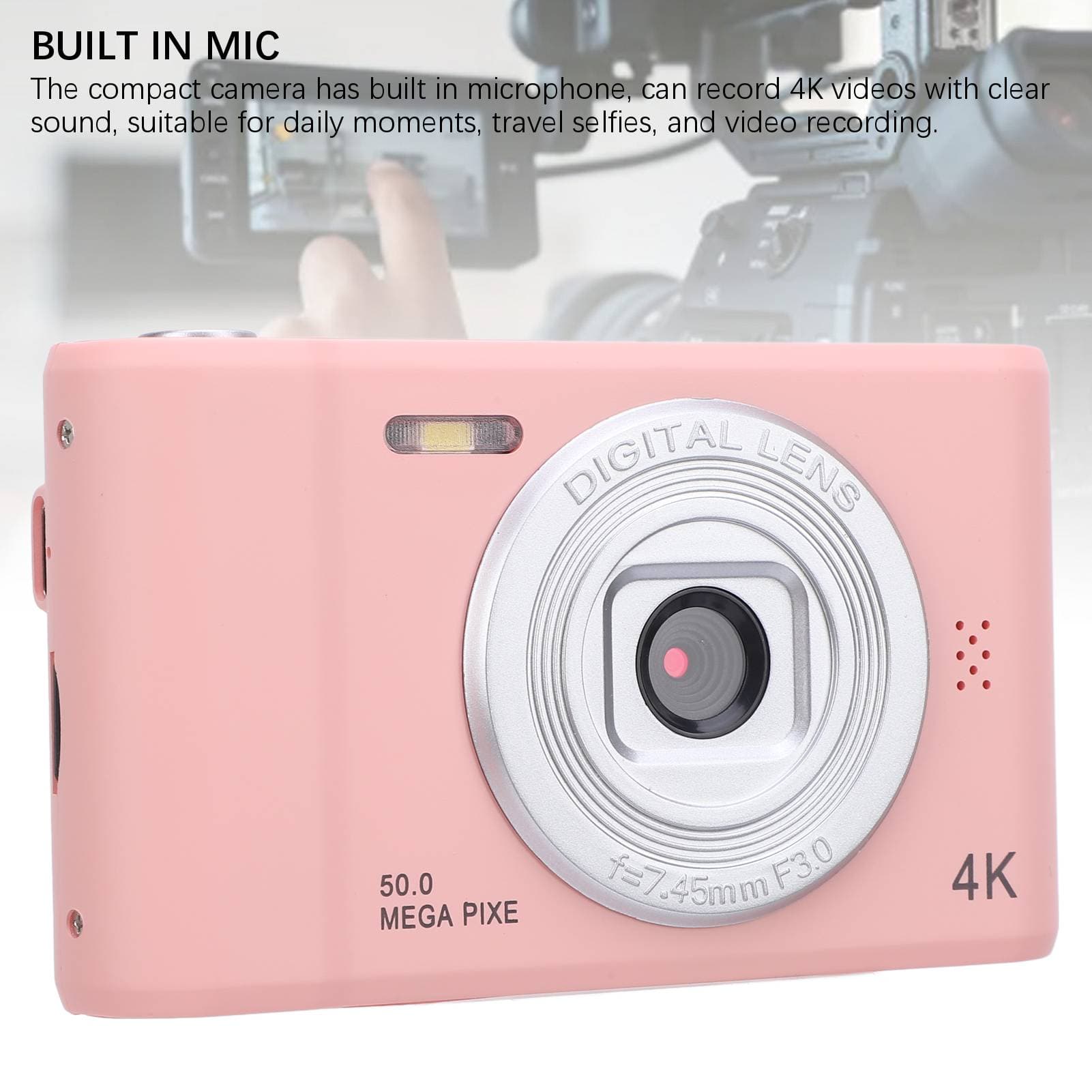 4K 50MP Digital Camera 2.4 Inch Color Screen 8X Zoom Anti Shake Built in Mic Compact Camera for without TF card
