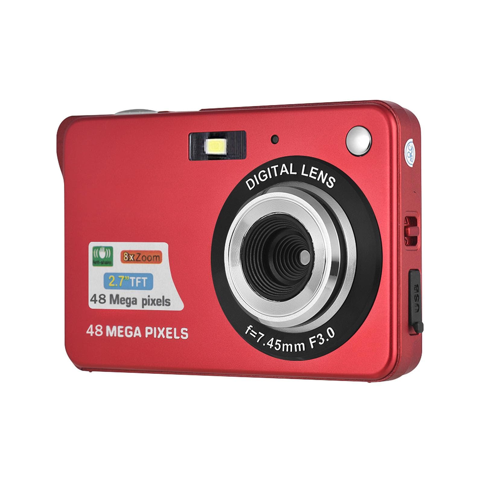 Portable 1080P Digital Camera Video Camcorder 48MP Anti-shake 8X Zoom 2.7 Inch LCD Screen Face Detact Smile Capture red