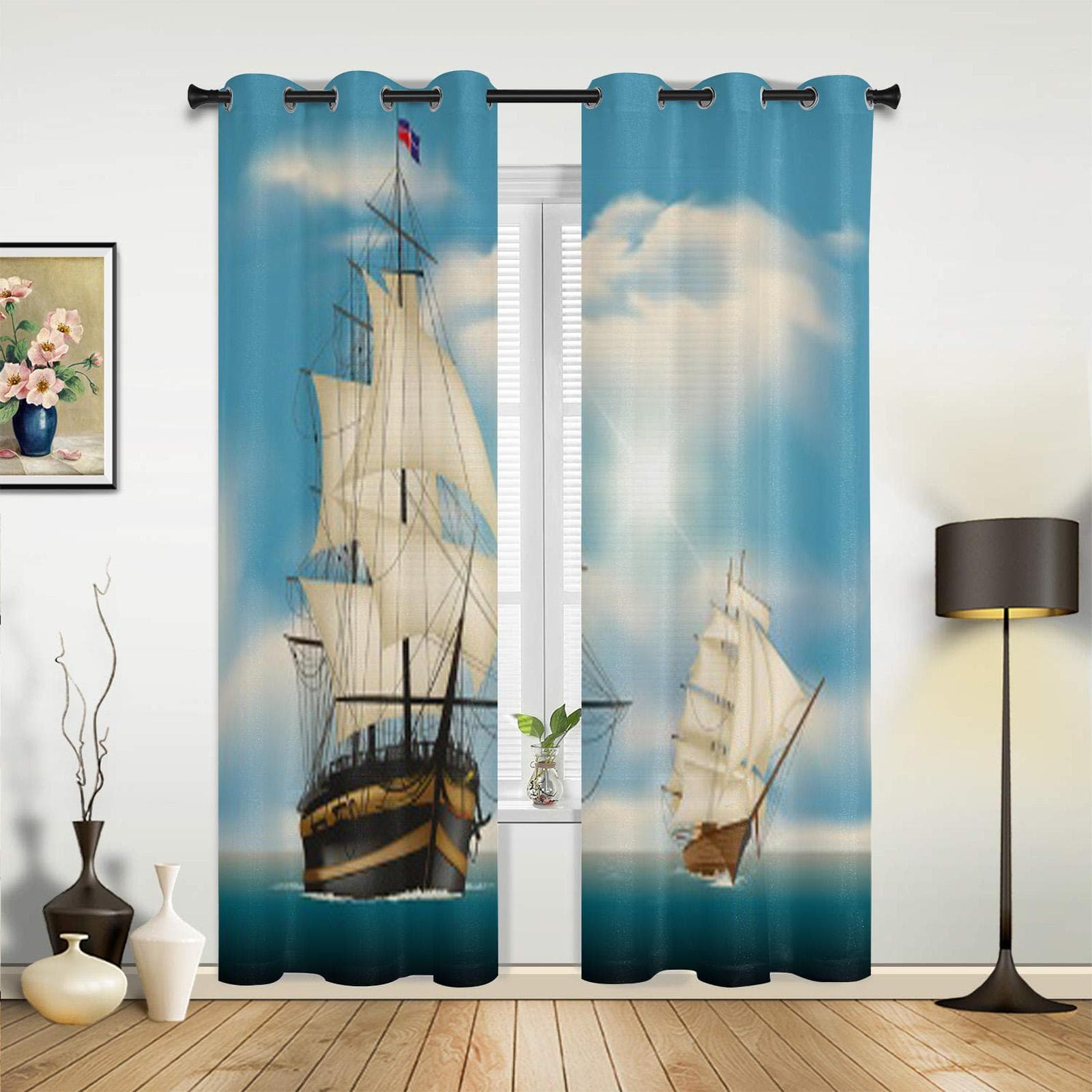 Sailing Ships In Sea Luxury Window Curtain for Living Room Bedroom Home Decor Kitchen for Window Drapes 135W x 60H(cm) x1