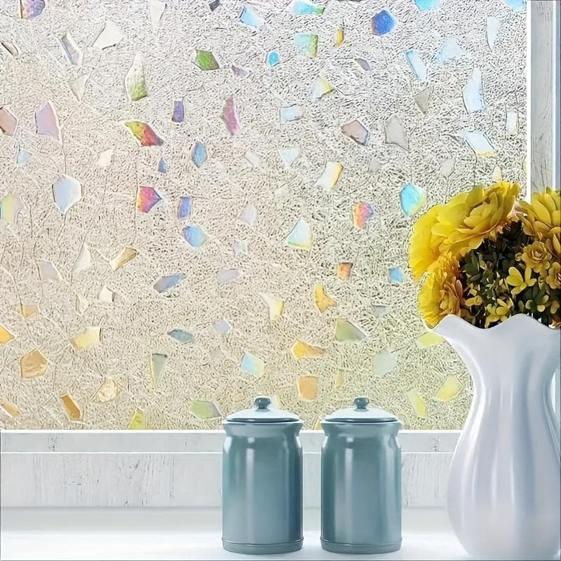 1 roll 3D colorful stone privacy window film laser electrostatic frosted glass window film, glue-free type, no residue, anti-peeping 4M