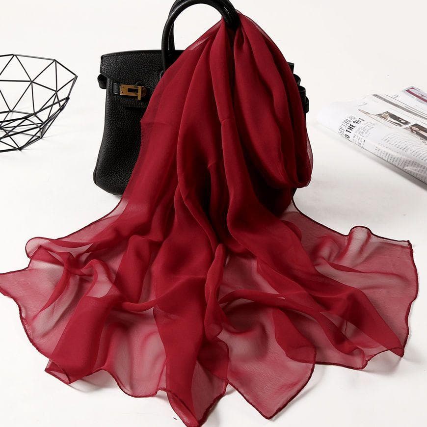 Solid Color Silk Scarf Fashion Scarves Wrap Long Lightweight Shawls for Women, 160*50cm wine red